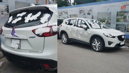 Chuyện lạ: Mazda CX-5 "dán decal" băng vệ sinh trên phố Hà thành